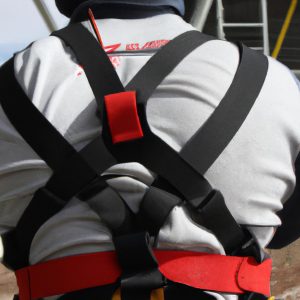 Person wearing safety harness correctly