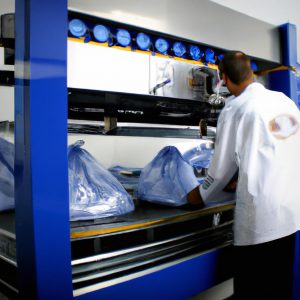 Person operating flexible packaging machinery