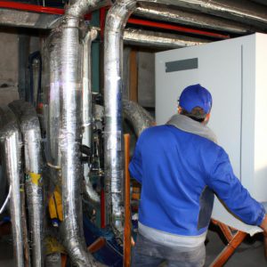 Person installing HVAC industrial equipment