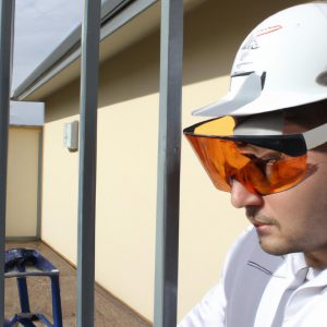 Person wearing safety glasses working